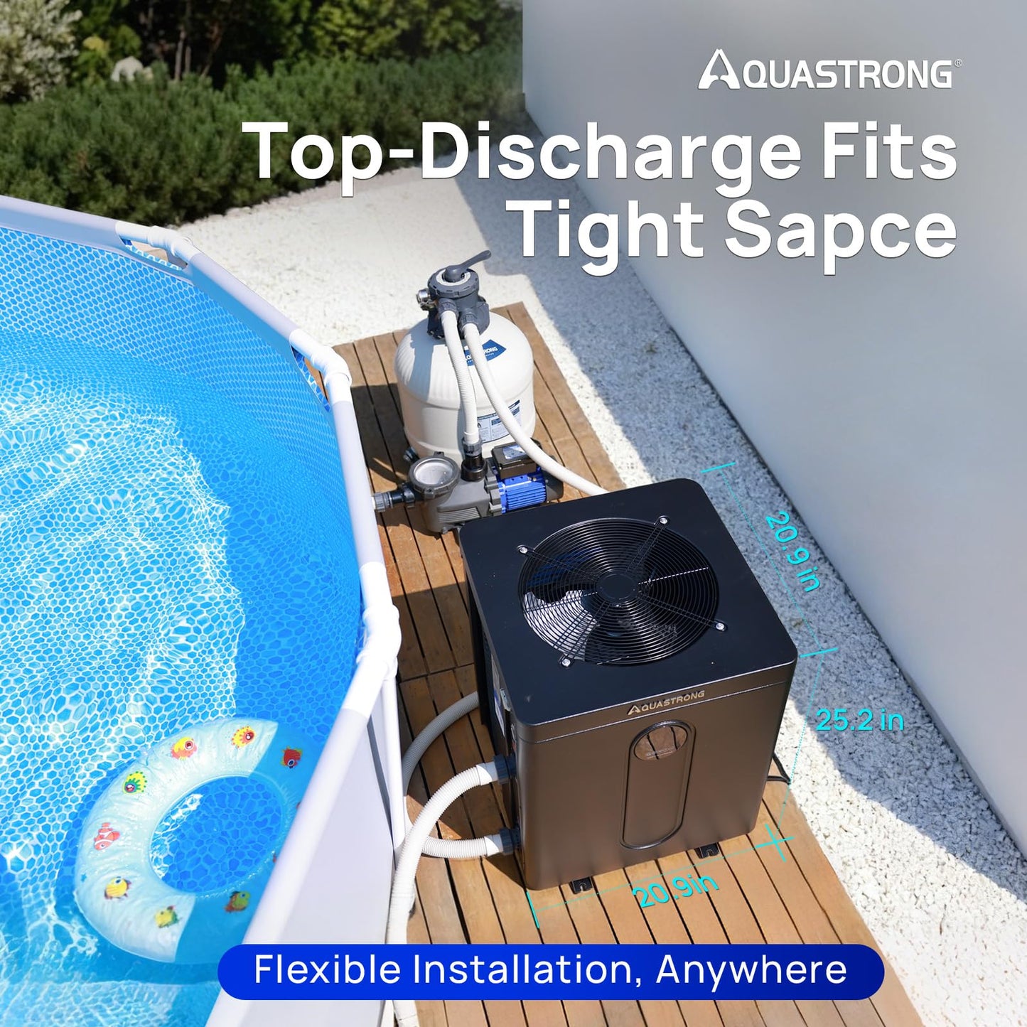 Aquastrong 24,000 BTU Top Discharge Inverter Swimming Pool Heat Pump, 115V Electric Pool Heater for Above Ground and Inground Pool, WiFi Capable Timer, Heating and Cooling Pool Heater for 7000 Gallons