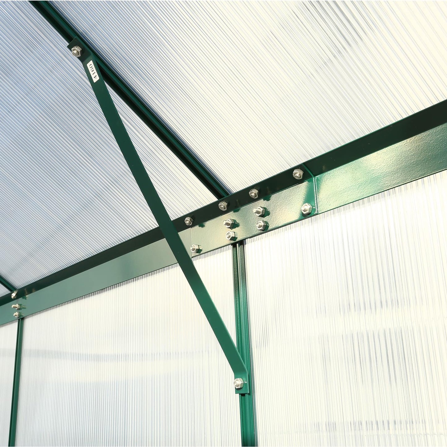 KEIKI 6.3x6.2FT Polycarbonate Greenhouse Walk-in Heavy Duty Outdoor with Aluminum Frame, Clear Panels, Rain Gutter, Vent, Sliding Door for Backyard Plant Nursery, UV Safe All Season, Green