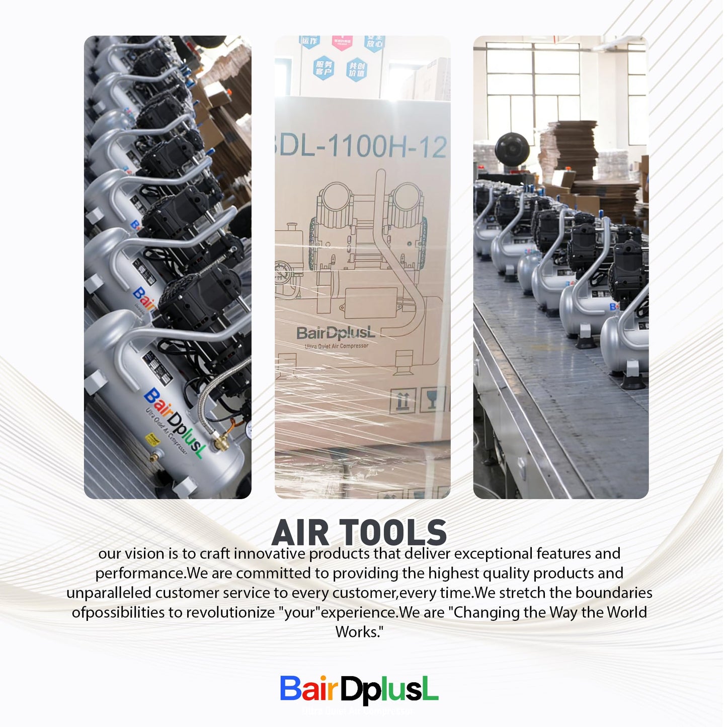 BairDplusL 14.5 Gallon Ultra Quiet Air Compressor 110V/60Hz 1.5HP 8.8CFM MAX 115PSI Steel Tanks Oil-Free 70dB Noise Level Light & Quiet Portable Air Compressor with Wheels for Auto Repair