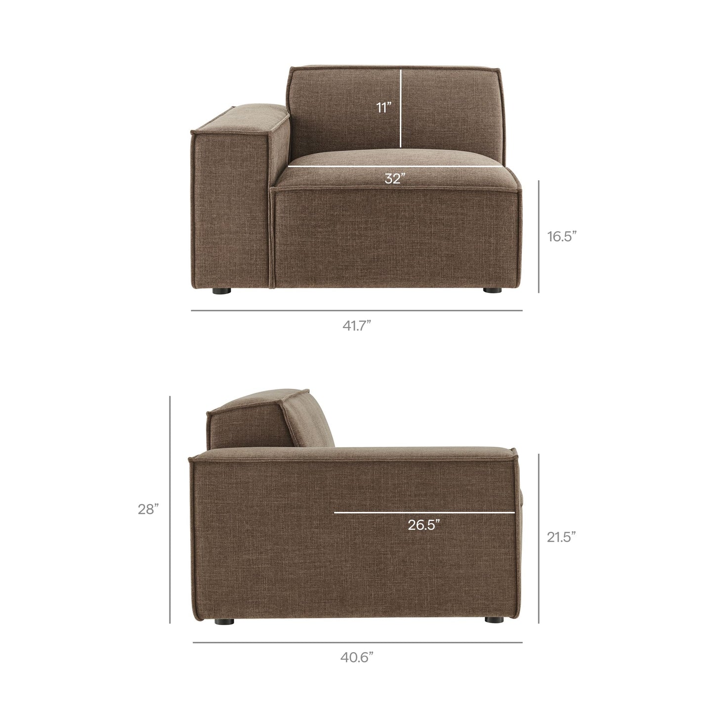 Modway Restore Performance Fabric Upholstered 3-Piece Modular Sofa Set in Mocha - Low Profile Sectional Sofa with Coil Seat Support and French Piping