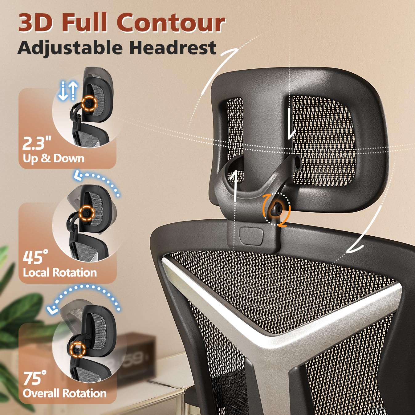 Ergonomic Office Chair with Footrest, Desk Chair Comfy with 3D Adjustable Lumbar Support & Arm & Headrest, 4 Gear 90°-135° Tilt, Wide Air Mesh Seat, Heavy Duty Class-4 Gas Lift, Computer Gaming Chair