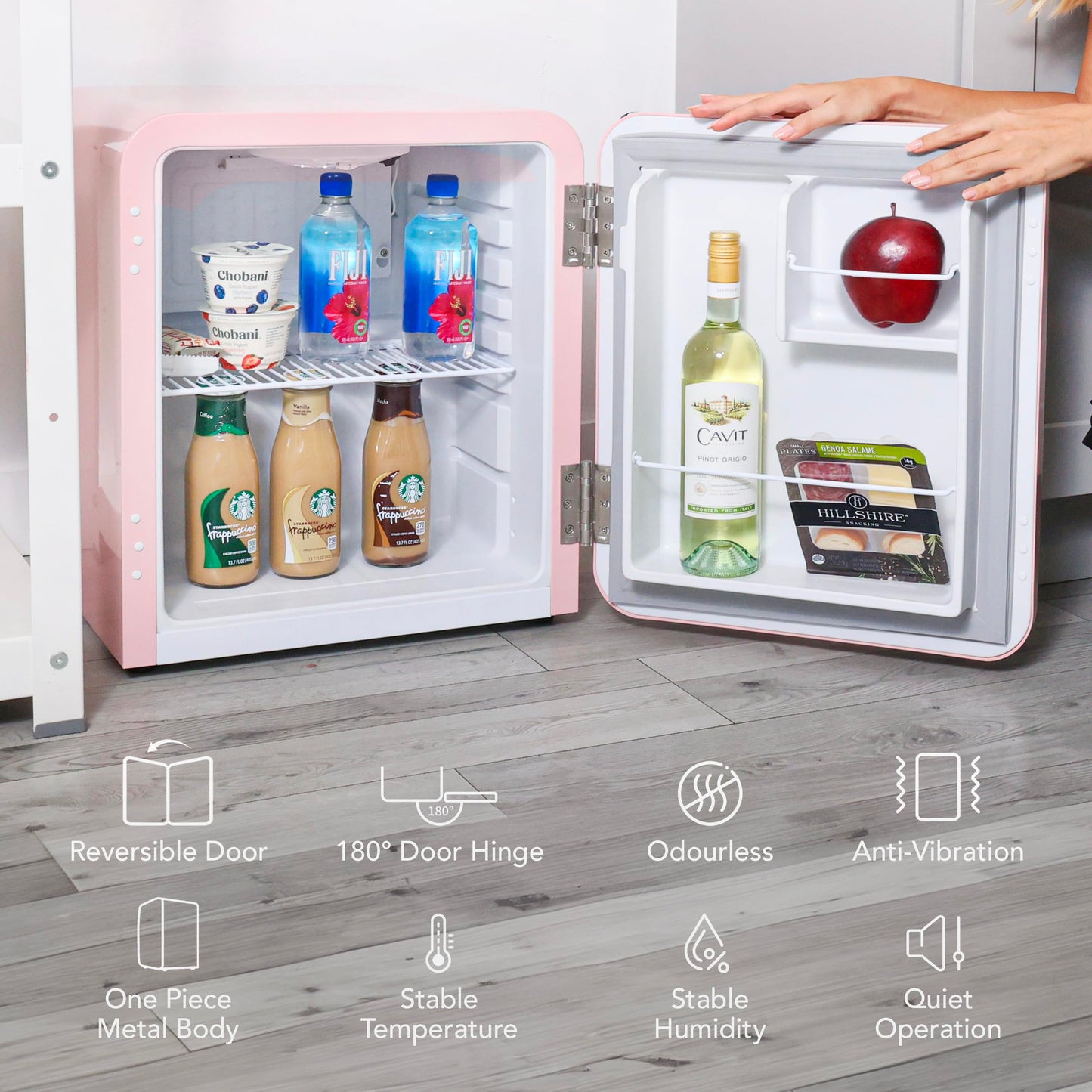 Cooluli Curve 1.7 cu ft Mini Fridge - Small Refrigerator for Bedroom, Office, College Dorm Room - Smart Temperature Control (Pink, 1.7 cu.ft)