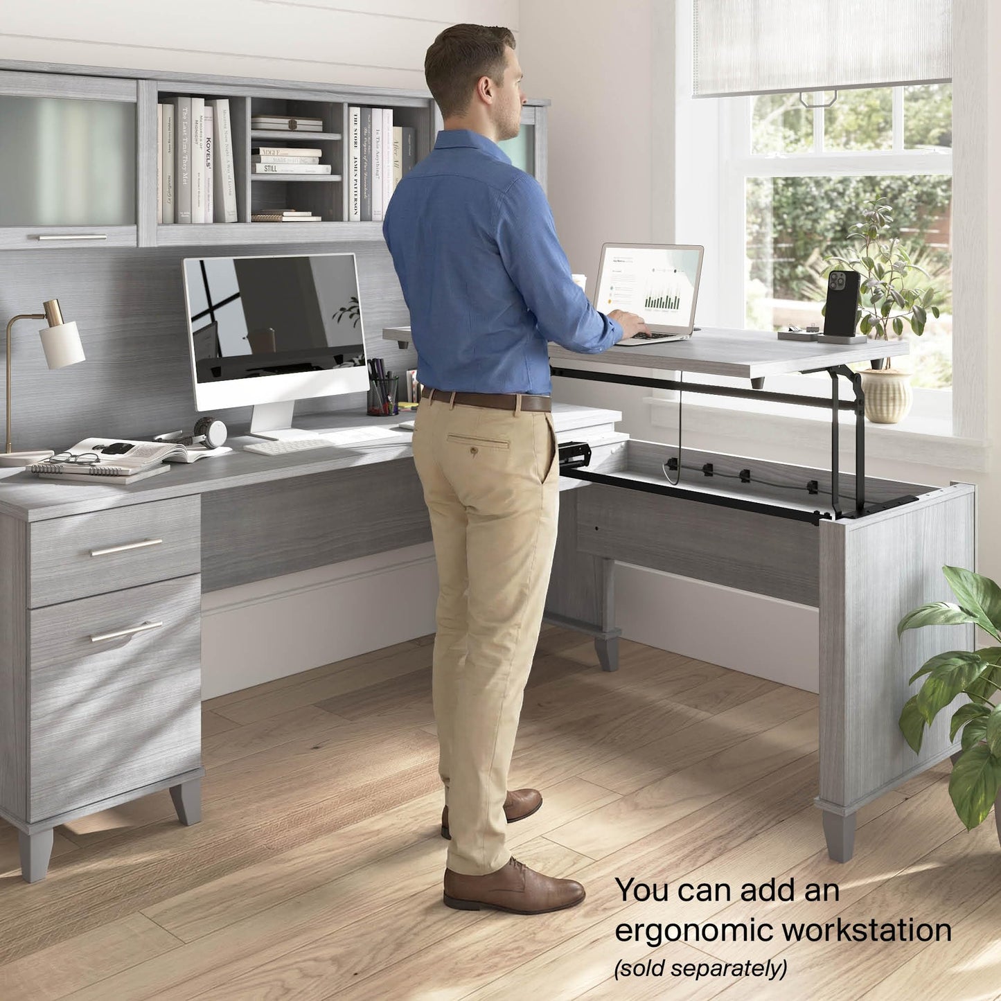 Bush Home 72-Inch Office Desk with Drawers and Hutch, Computer Desk with File and Box Drawers, Shelves and Storage Cabinet, Home Office Workstation, Somerset Collection, Platinum Gray