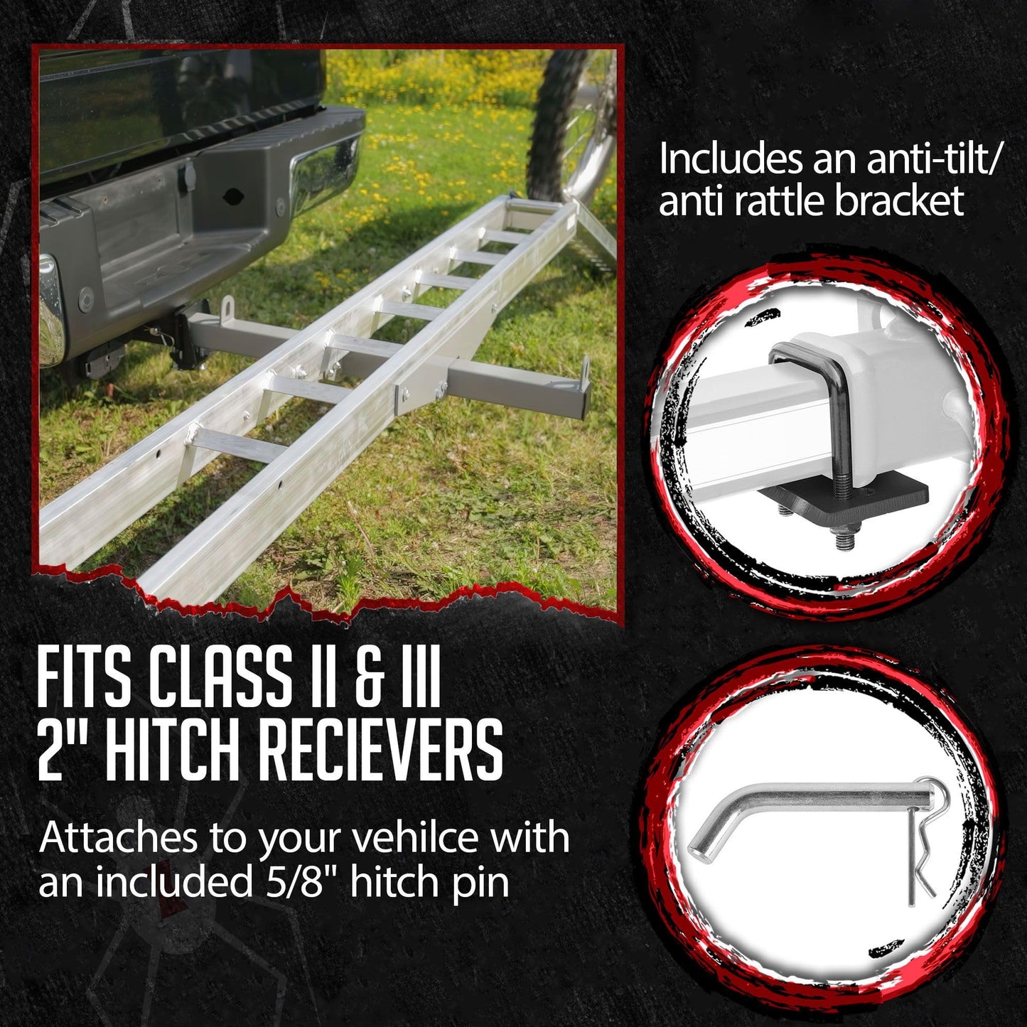 Motorcycle Carrier, 2" Hitch, for Car Truck SUV, Extra-Long 6' Ramp, 400 lb Capacity, Dirt Bike Carrier, Black Widow