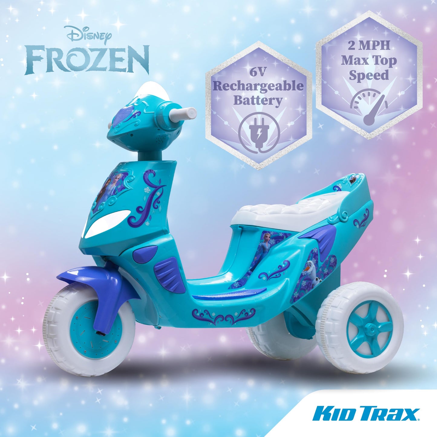 Kid Trax Disney Frozen Kids Scooter Ride On Toy, 6 Volt, Kids 3-5 Years Old, Max Weight 55 lbs, Single Rider, Battery and Charger Included, Blue