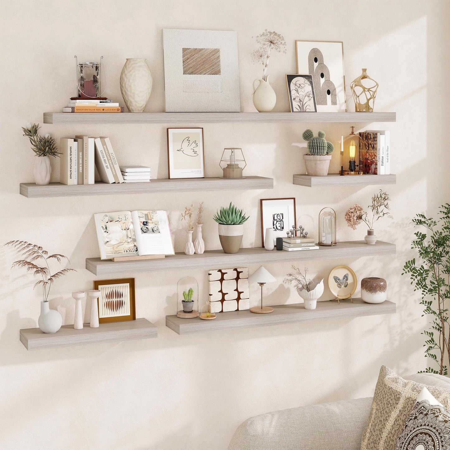 Fun Memories 72 Inch Floating Shelves, Wall Mounted Rustic Wood Floating Shelf with Invisible Brackets for Storage & Decor, 2 Pack Shelves for Bathroom,Bedroom and Kitchen, Grey