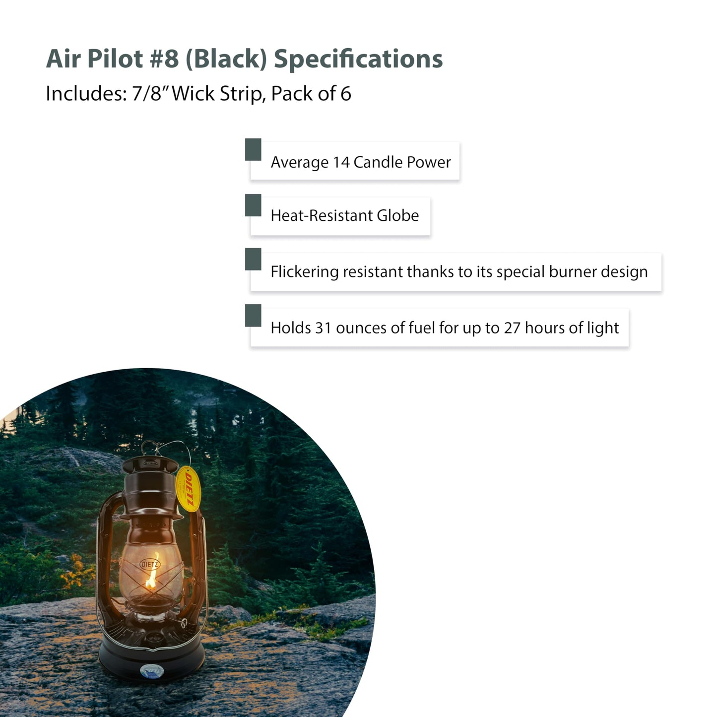 LIGHT OF MINE Dietz #08 Black Oil Lantern, Metal, Multicolor, Includes 7/8in Replacement Wick, Model LOM-LAMP-8