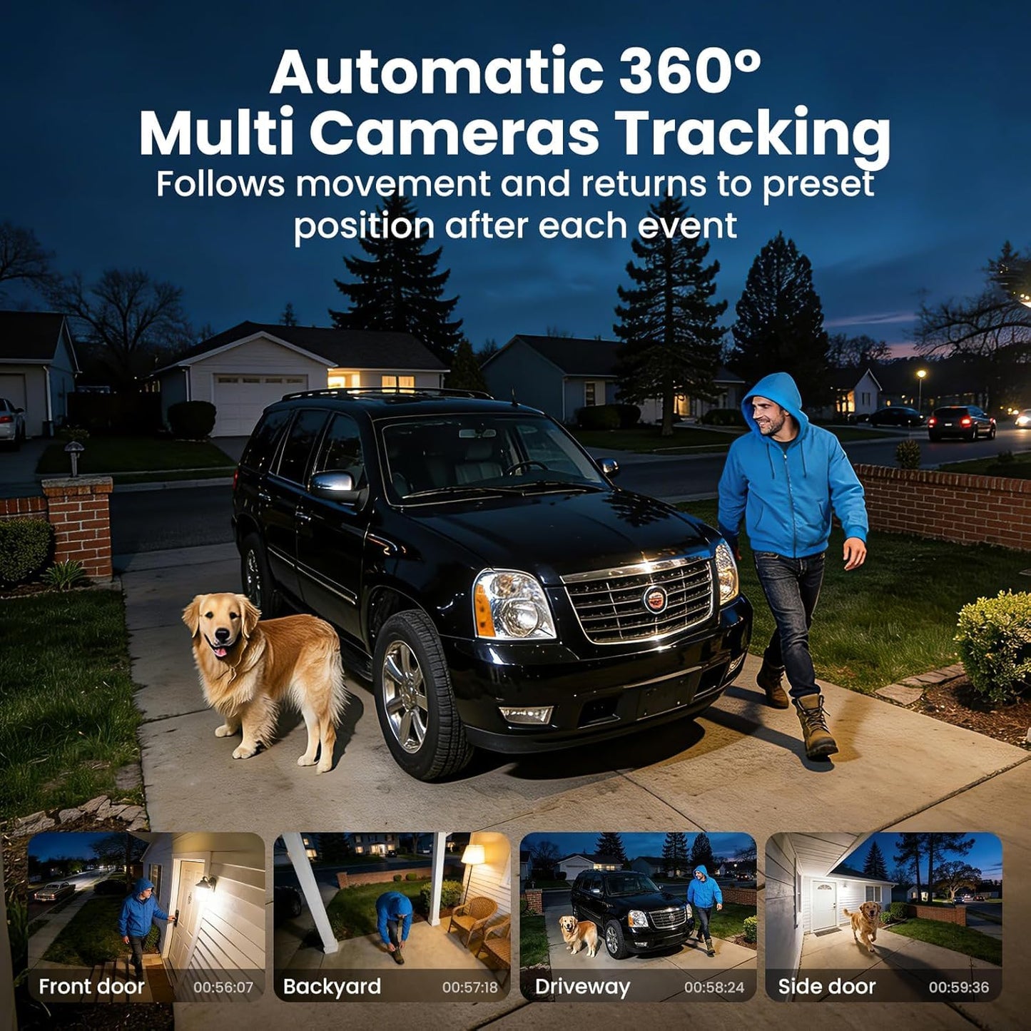 SOLIOM- 5MP Security Cameras Wireless Outdoor, No Subscription & Solar Powered,2-Cam Pack Home Security Camera with 360° Auto Human Motion Tracking, 3K Color Night Vision,5G & 2.4G Router Compatible