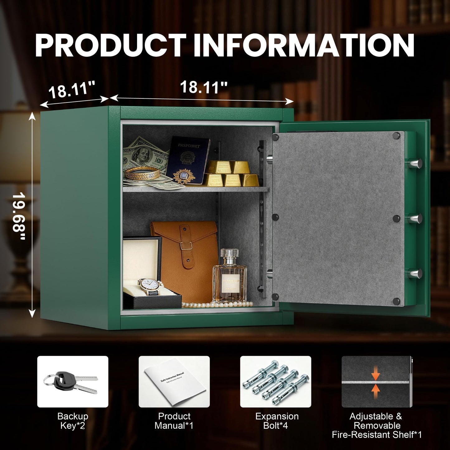 Fireproof Safe 3.7 Cuft Home Safe with Biometric Fingerprint Lock, Digital Security Safe Box with Removable Shelf, Fireproof Document Box for Money Jewelry Valuables, Cabinet Safes for Home Office