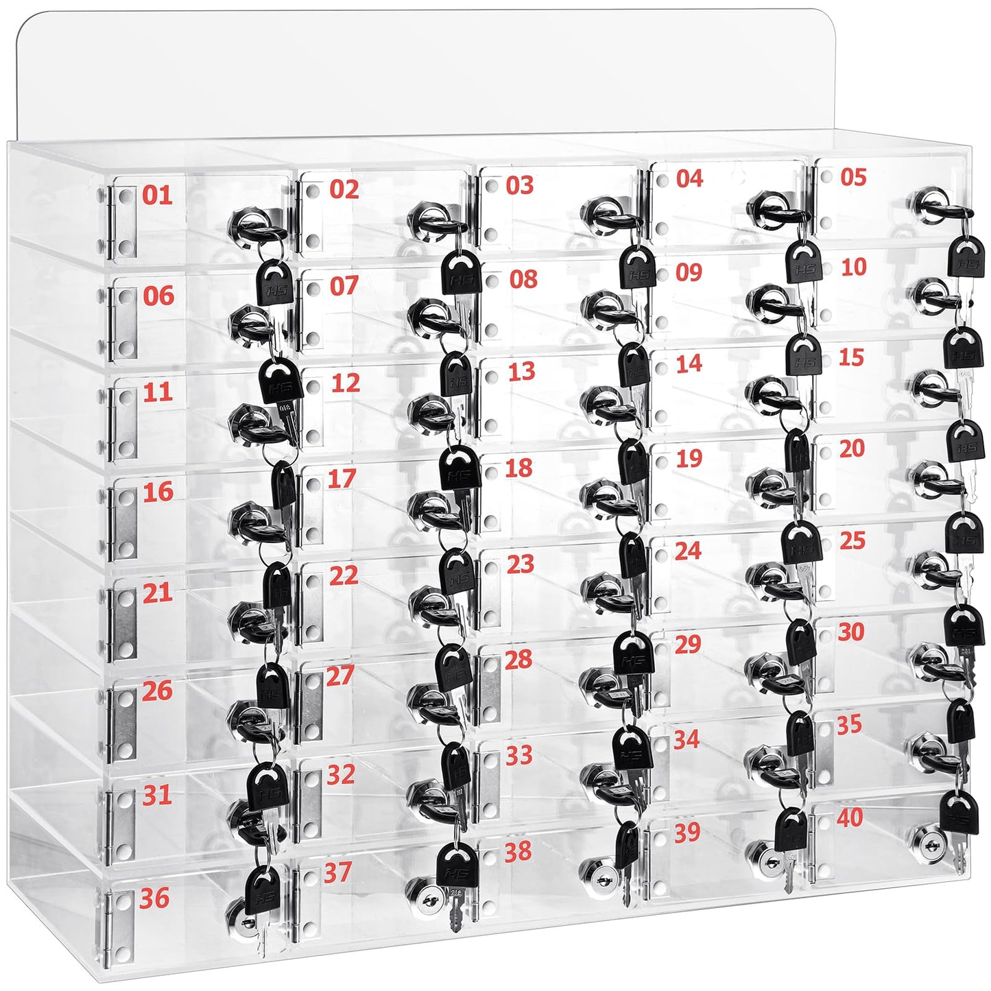 Threan Cell Phone Locker Box for Classroom with Door Locks and Keys Clear Acrylic Phone Jail Storage Cabinet Wall Mounted for School Factory Office(40 Slot)