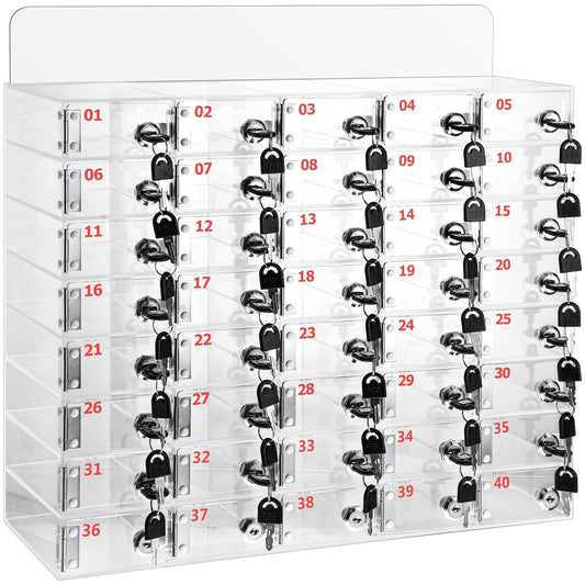 Threan Cell Phone Locker Box for Classroom with Door Locks and Keys Clear Acrylic Phone Jail Storage Cabinet Wall Mounted for School Factory Office(40 Slot)