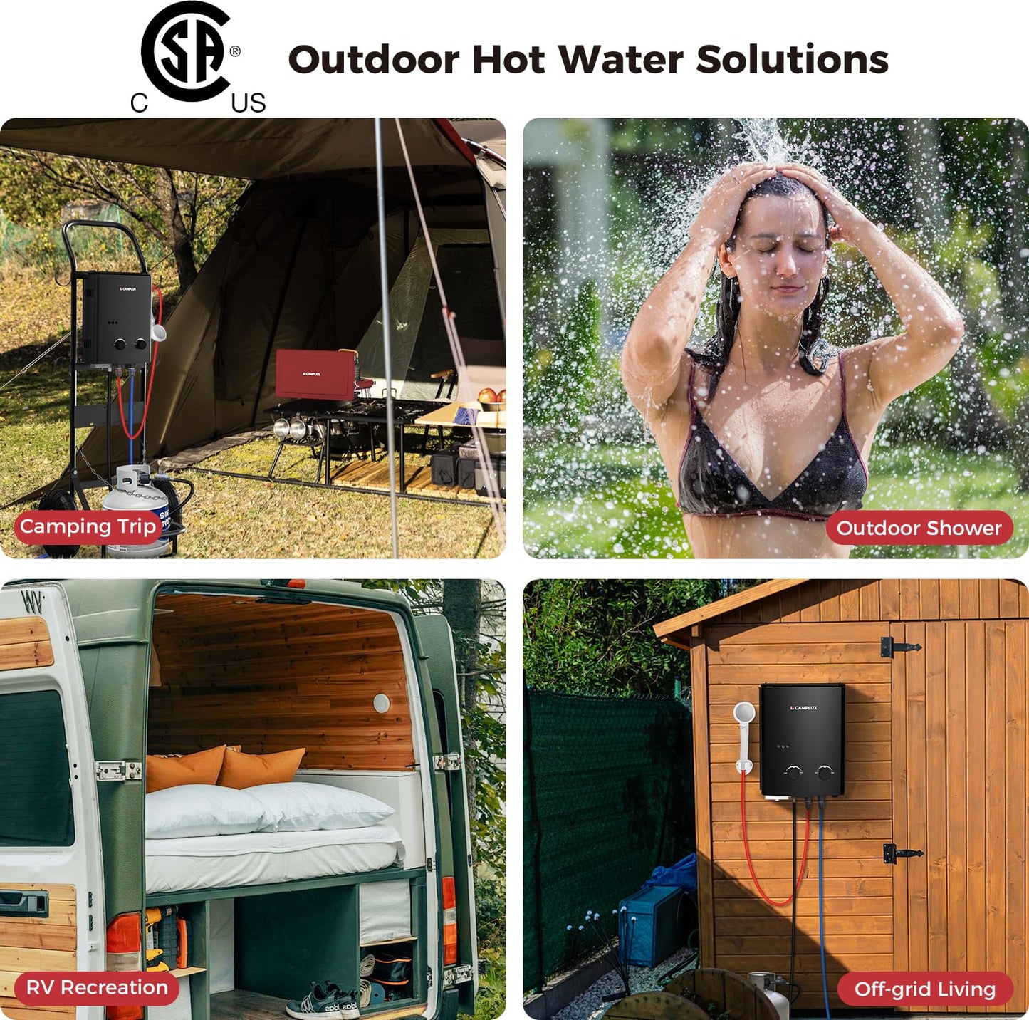 CAMPLUX 1.32 GPM Portable Water Heater, 5L Tankless Water Heater Propane Outdoor, AY132B, Black