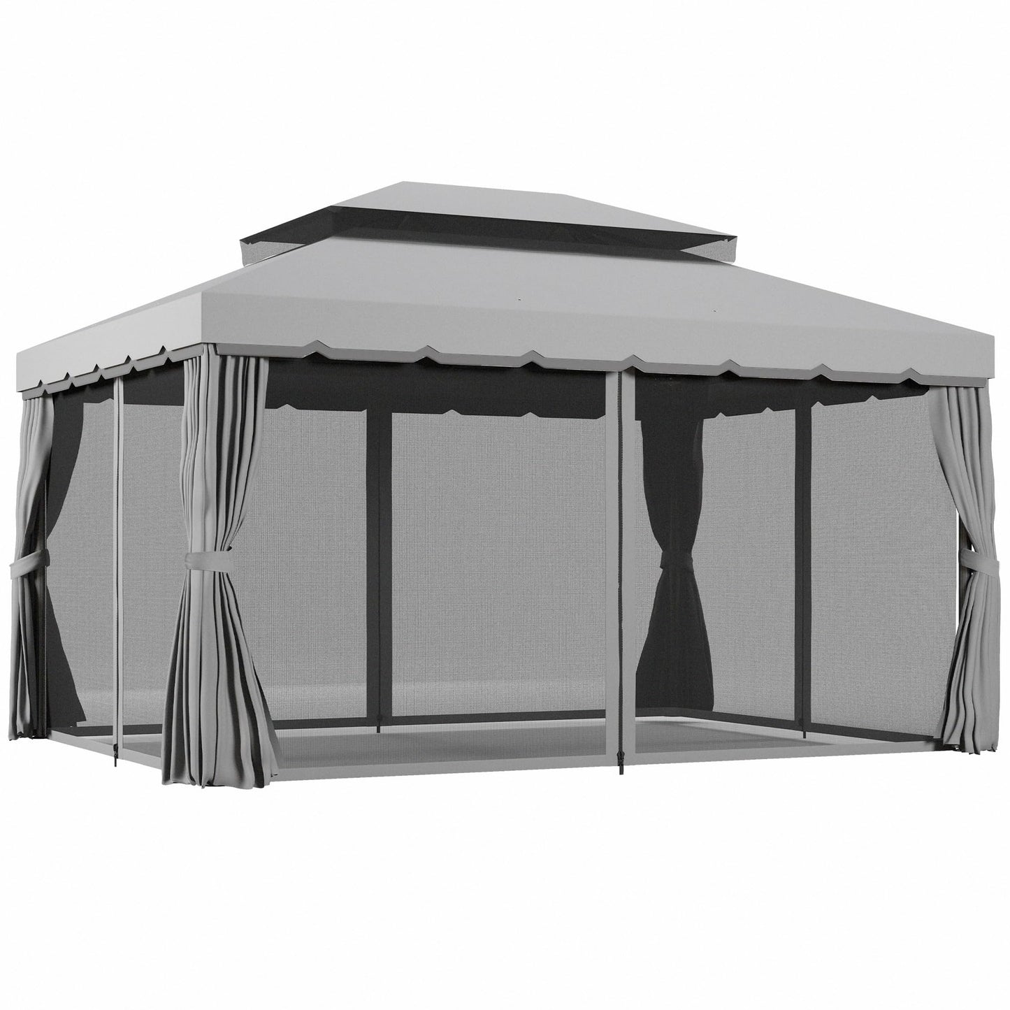 Outsunny 10' x 13' Patio Gazebo, Outdoor Gazebo Canopy Shelter with Netting and Curtains, Aluminum Frame for Garden, Lawn, Backyard and Deck, Gray