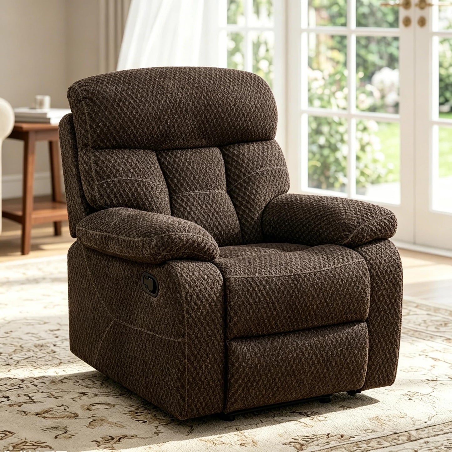 Trygoal Manual Recliner Chair, Nursery Chair, Cashmere Recliner Chair for Adults, Lazy Boy, Gaming Recliner with Overstuffed Arms, Suitable for Home Theater, Living Room, Bedroom, Brown