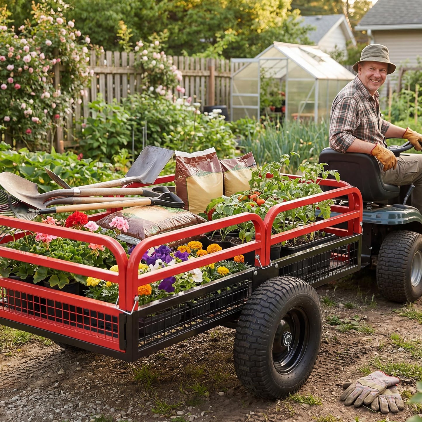 Garvee 1500 Lbs Heavy Duty Steel Dump Cart, 15 Cu ft Garden Utility Trailer with Removable Sides, Hand Pull or Foot Pedal Dumping for ATV UTV Lawn Mower Tractor