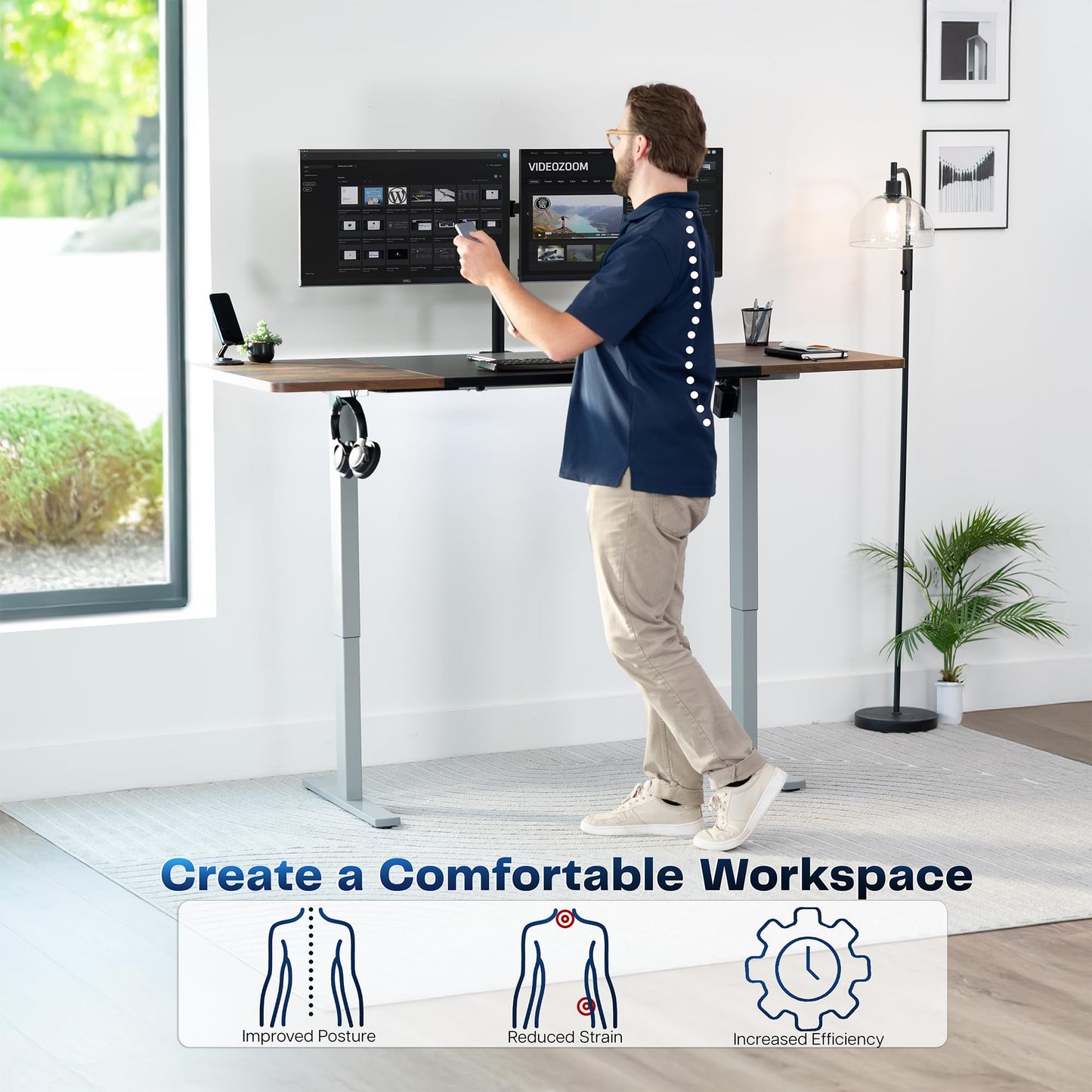 VIVO Electric 71 x 30 in Rustic Standing Desk, Memory Height Adjustment, 1B Series, Holds 220 lbs, Black and Vintage Brown Top, Gray Frame, DESK-KIT-1G7BN