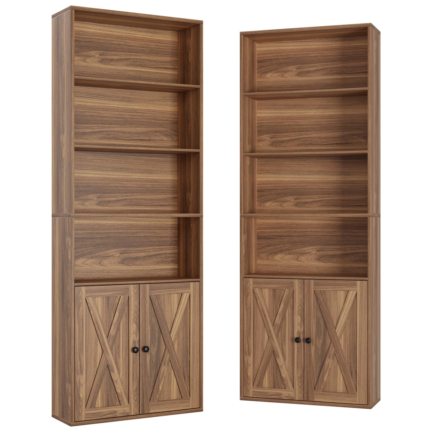 IRONCK Industrial Bookshelves and Bookcases with Doors Set of Two Floor Standing 6 Shelf Display Storage Shelves 70 in Tall Bookcase for Home Office, Living Room