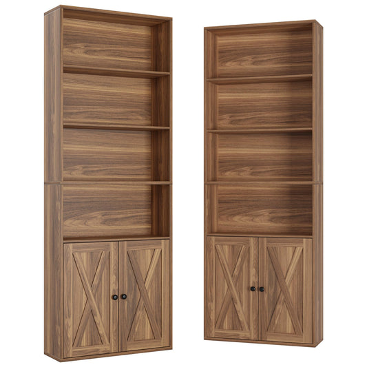 IRONCK Industrial Bookshelves and Bookcases with Doors Set of Two Floor Standing 6 Shelf Display Storage Shelves 70 in Tall Bookcase for Home Office, Living Room