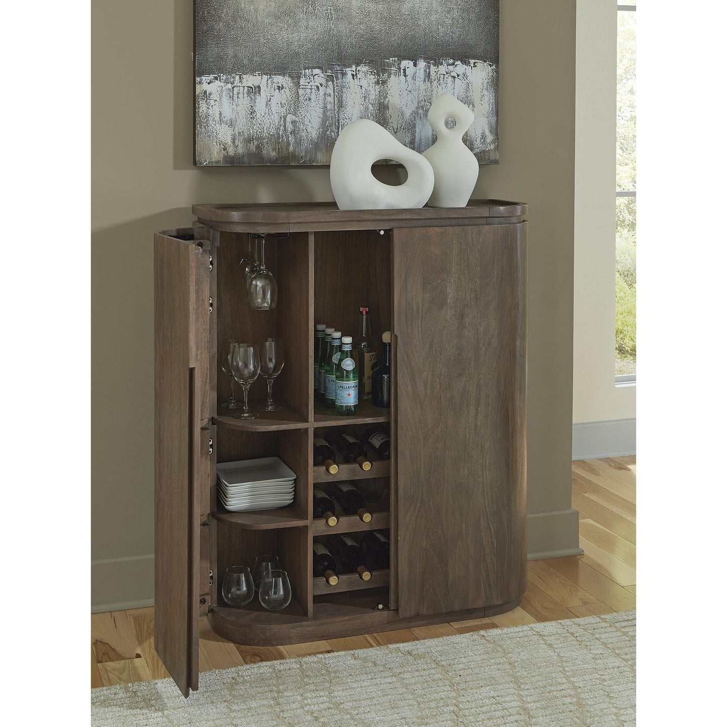 Signature Design by Ashley Landermont Contemporary Bar Cabinet with Anti-Tipping, Dark Brown