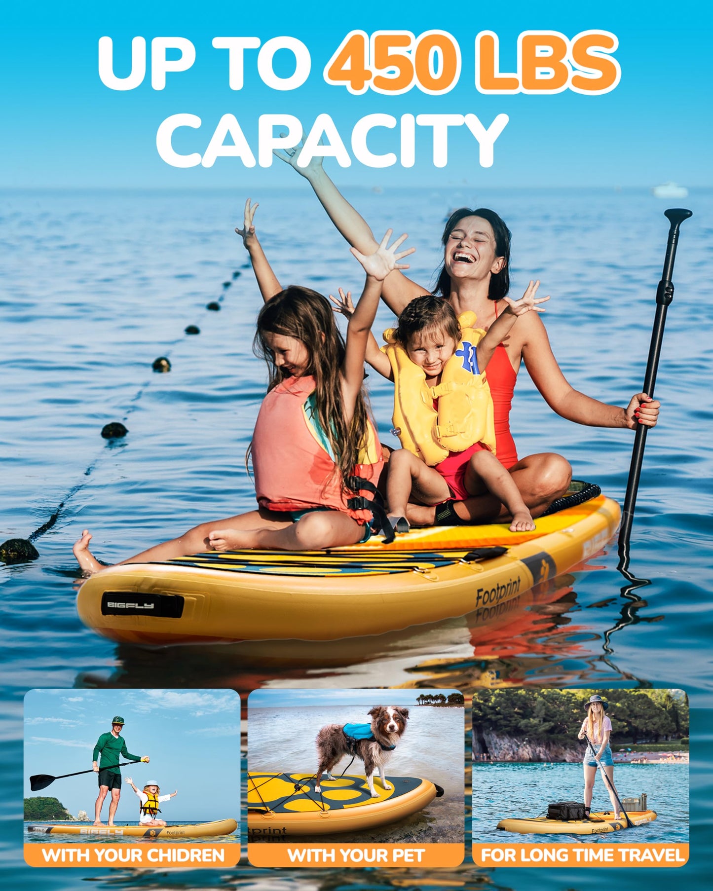 Bigfly 11'6"x35"x6" Inflatable Non-Slip Stand Up Paddle Boards with Accessories, Anti-Slip Scratch Resistant Widened SUP Board for Pet Dog Family Board Travel Leisure