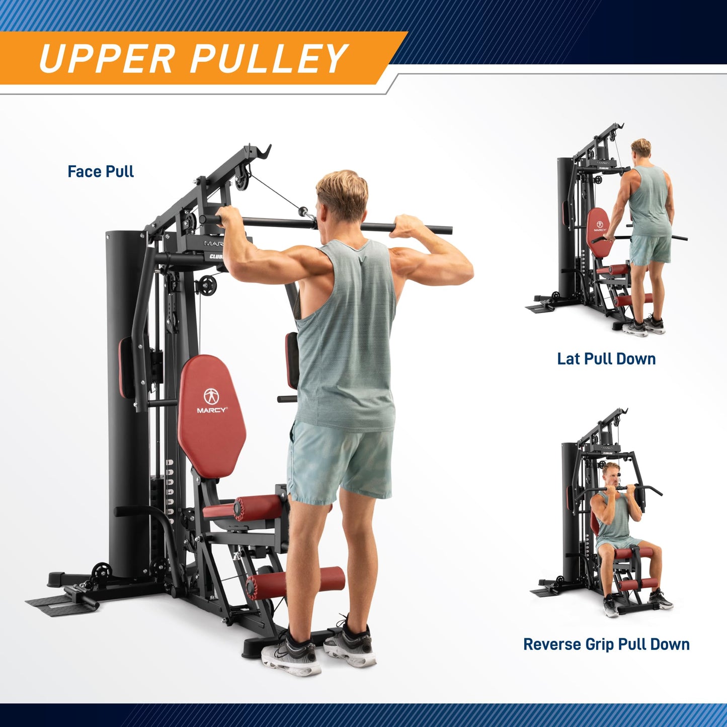 Marcy All-in-One Home Gym System with Tri-Action Press Arms, Adjustable Leg Press, and Full-Swivel Seat for Total Body Strength Training – Compact Multi-Station Workout Equipment MWM-0623