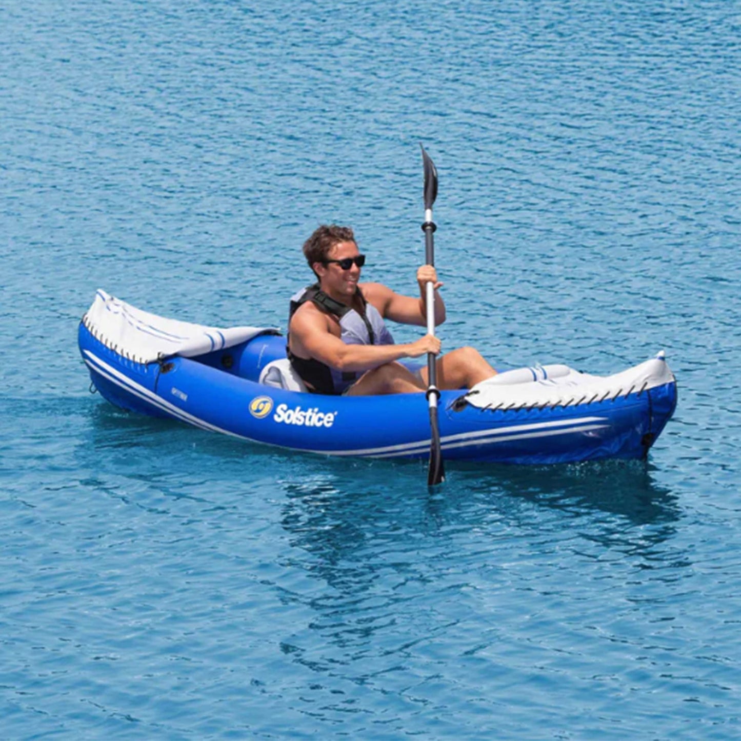 SOLSTICE Inflatable Kayak Boat – Durable, Portable & Adventure-Ready, Heavy Duty PVC – 2 Blow Up Seats & Spray Skirt, 1-2 Person Tandem, Rogue, Blue, 10'6"