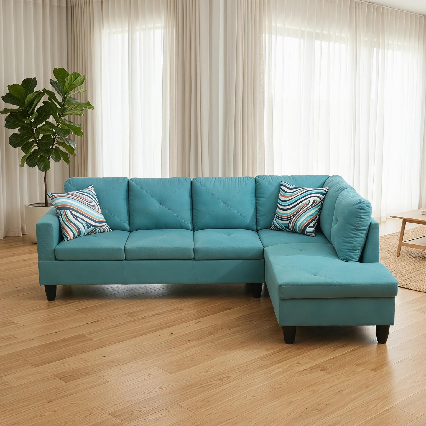 Trygoal L-Shaped Sectional Sofa, Modern 4-Seat Couch with Right Facing Chaise, Sectional Couch for Living Room, Apartment, Office, Blue