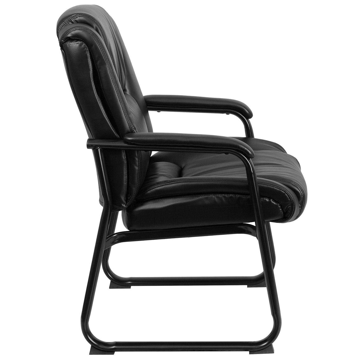 Flash Furniture LeatherSoft Executive Reception Chair with Padded Armrests and Sled Base, Upholstered Side Chair for Living Room or Office, Black