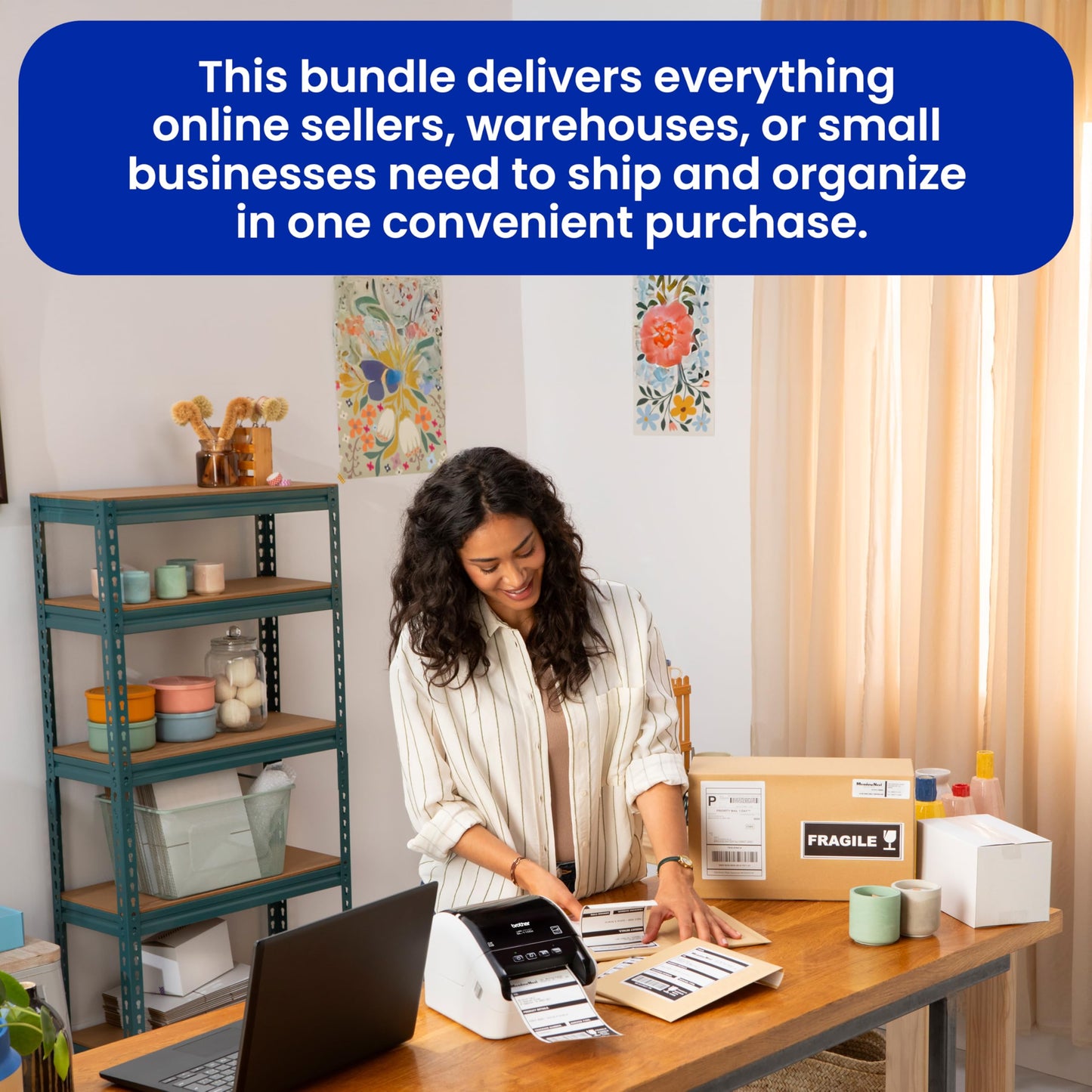 Brother QL-1100c Bundle, Wide Format Label Printer, Prints Postage Labels, Barcode & QR Code, USB Connectivity, Plus 4 Rolls of Genuine DK Label Tapes DK-1247 4.07” x 6.4” Die-Cut Shipping Labels