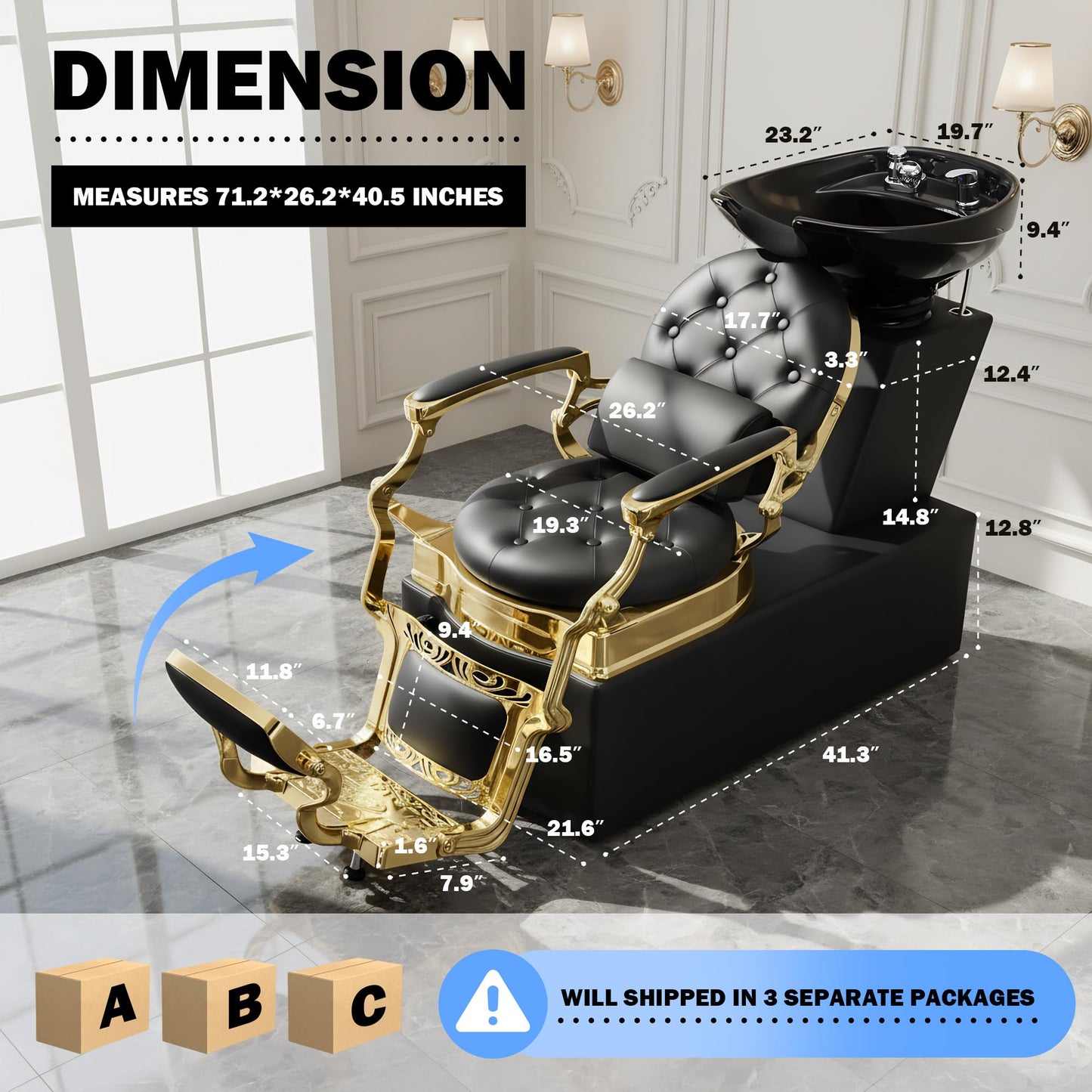 Hicomony Shampoo Bowl, Backwash Shampoo Station Chair, Adjustable Porcelain Ceramic Hair Wash Bowl Unit Station, Salon Equipment for Barbershop Beauty Spa Massage Hairdressing Equipment