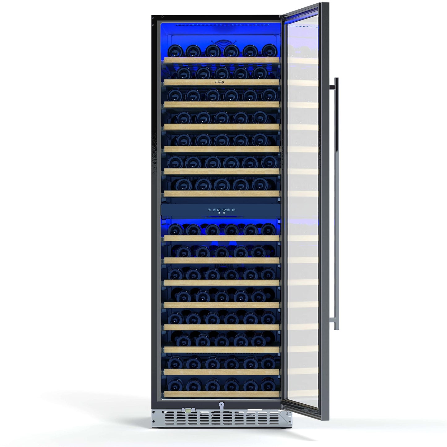 KoolMore 24” Inch 15.1 Cu.Ft. Dual Zone Wine Cooler Refrigerator, Freestanding or Built-In Unit, Stainless Steel Finish, Temperature Control, and Door Lock (KM-CW155DZ-SS), Silver, 155 Wine Bottles