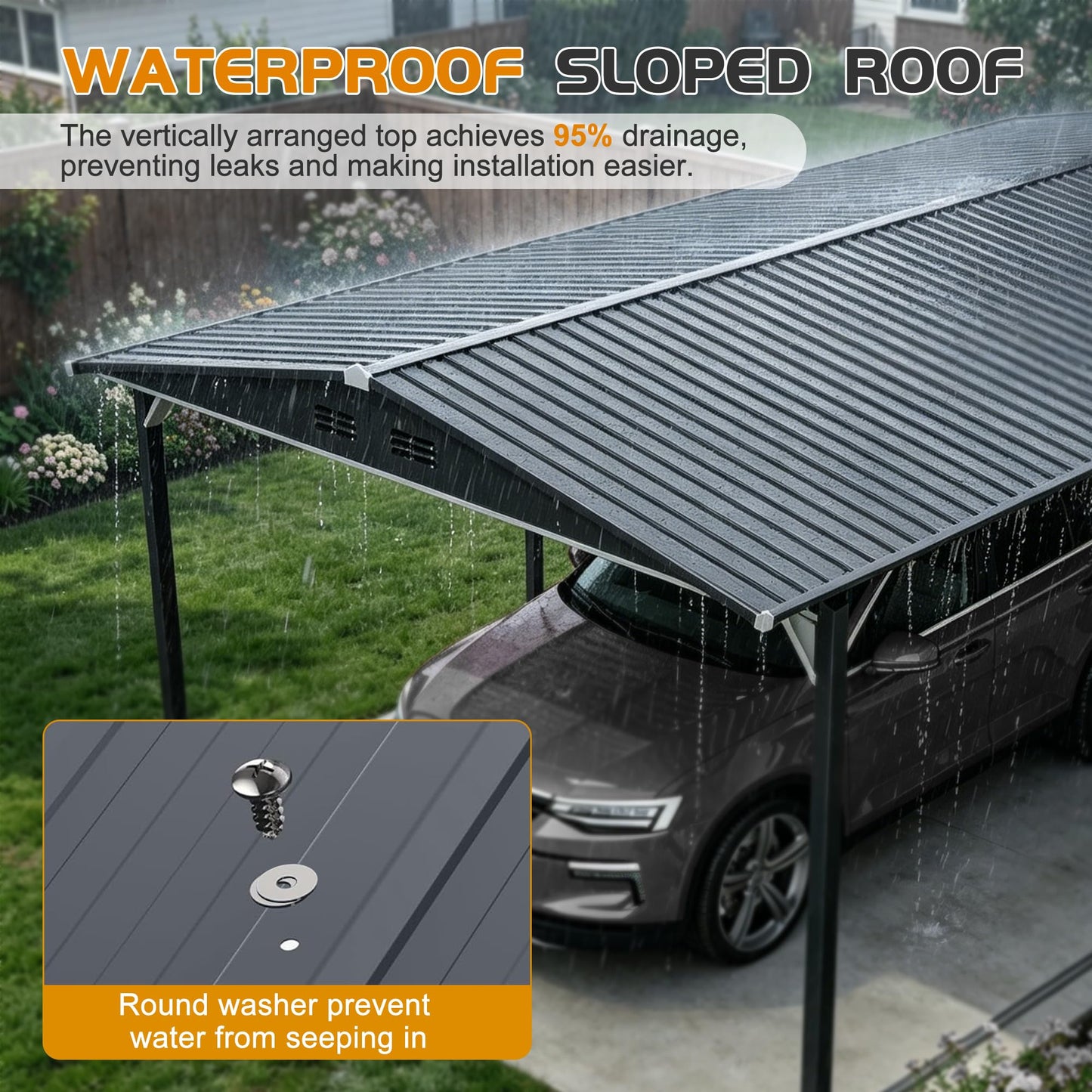 ZMAD 12'x23' Metal Carport Storage Shed, Heavy Duty Steel Garage with Sliding Door, UV Panel & Waterproof Sloped Roof, Reinforced Structure for Car Boat Tractor Farm (Grey, Style A)