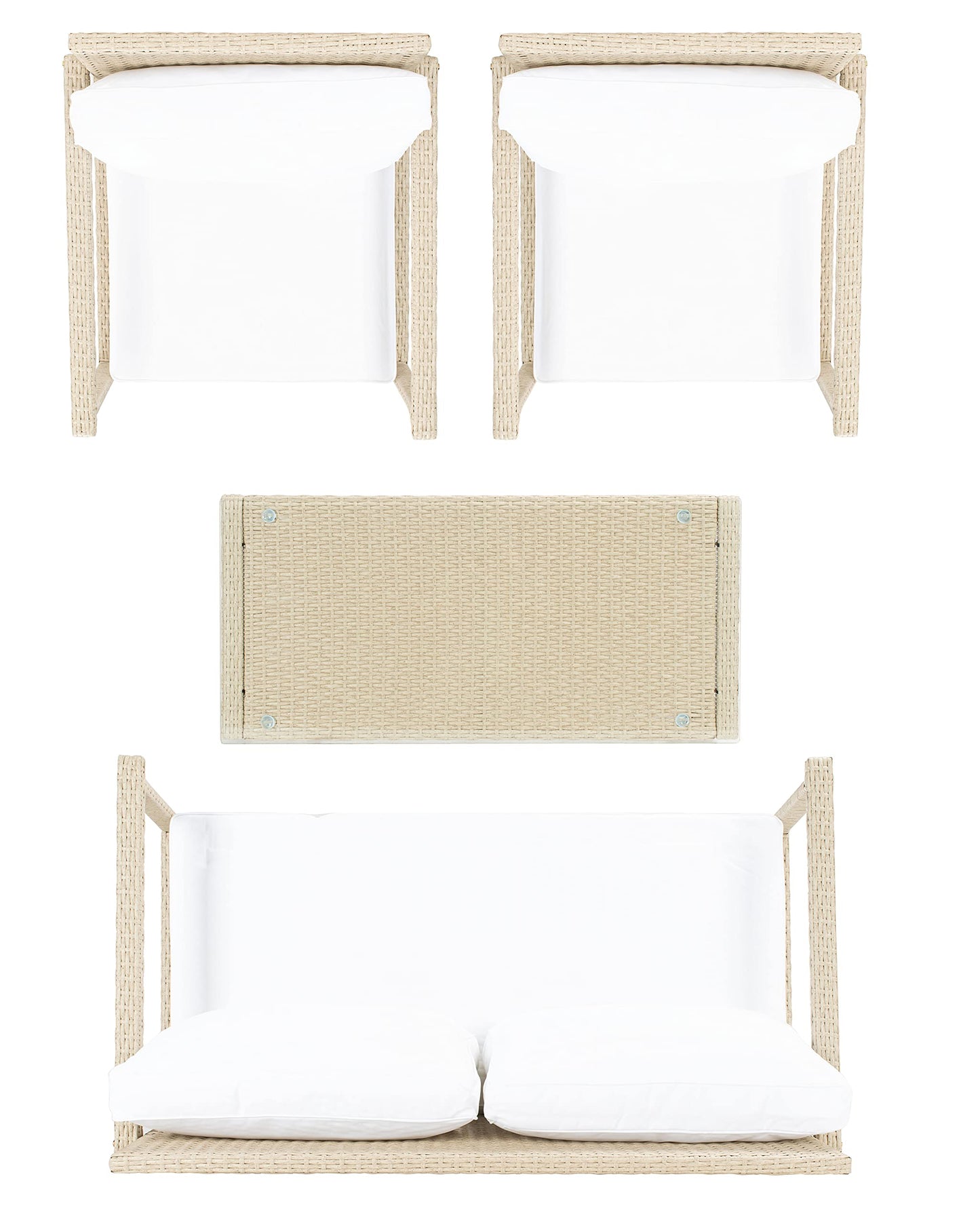 Safavieh Outdoor Collection Garnen Beige Wicker Cushion 4-Piece Living Set PAT7714B, Grey/White