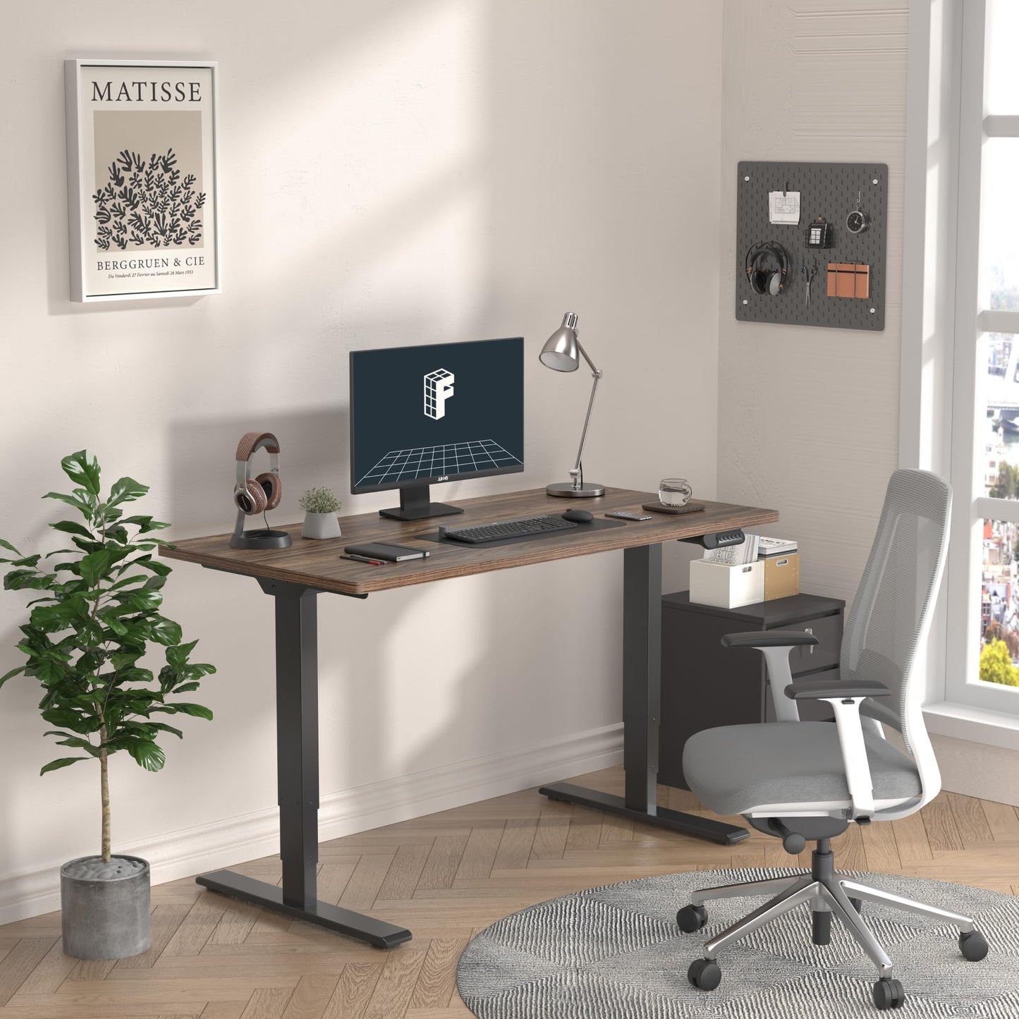 FLEXISPOT E6 3-Stage Dual Motor Electric Standing Desk 55 x 28 Sit Stand Up Desk, Holds 220 lbs, Adjustable Height w/Memory Presets, One-Piece Brown Wood Grain Desktop & Black Frame, Ships in 2 Boxes