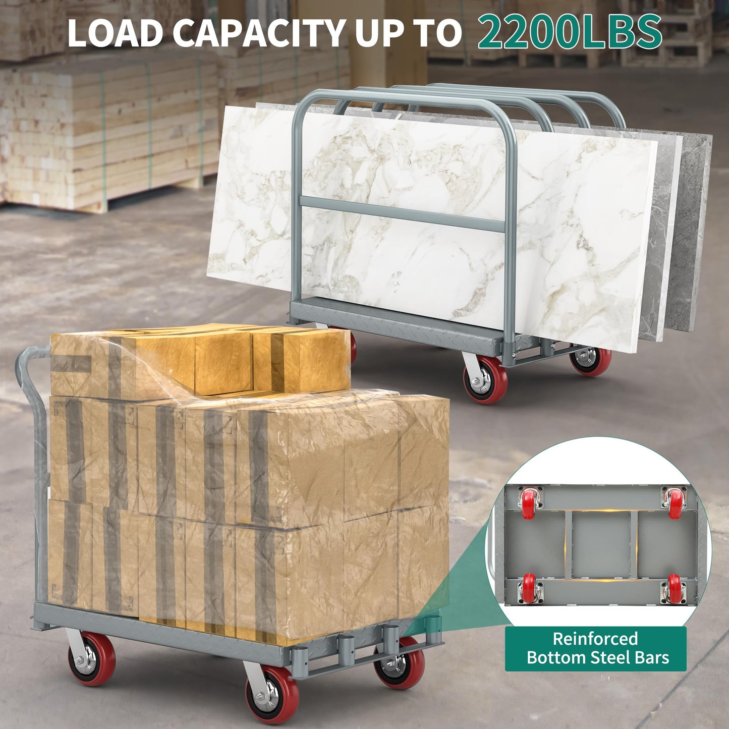 YITAHOME 2 in 1 Heavy Duty Drywall Cart with Wheels & 4 Hand Drails