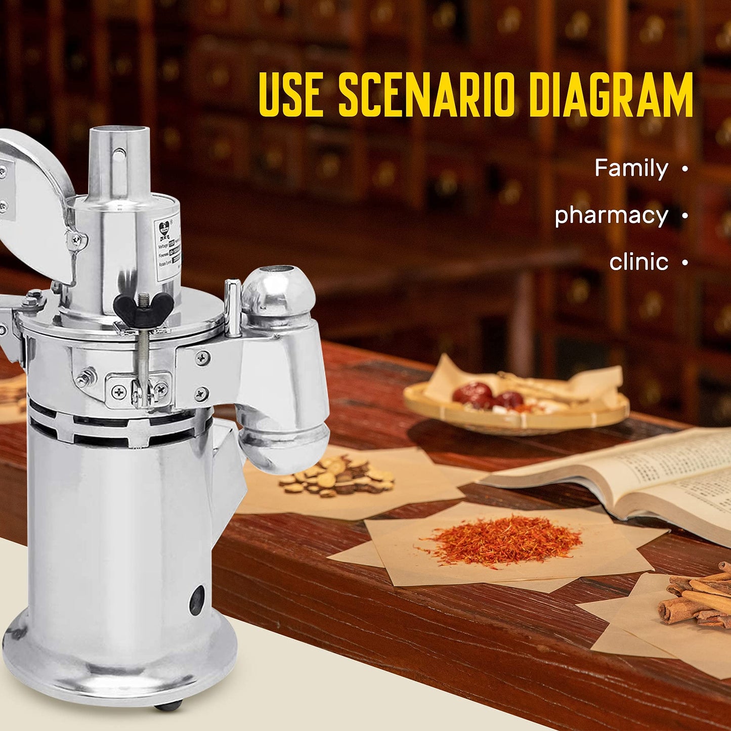 CGOLDENWALL DF-15 Hammer Mill Grinder Commercial Electric Herb Grinder Mill Industrial Automatic Continuous Spice Hammer Grain Mill Pulverizer Capacity 33 Pounds Per Hour Rotate Speed 20000r/min 110V