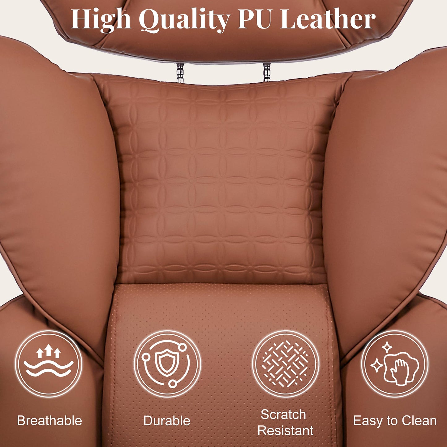 HAPPYMONT Big and Tall Ergonomic Office Chair,350 lbs,High Back Reclining PU Leather Gaming Chair with Footrest, Adjustable Armrests, Lumbar Support, Executive Desk Chair for Home Office, Brown