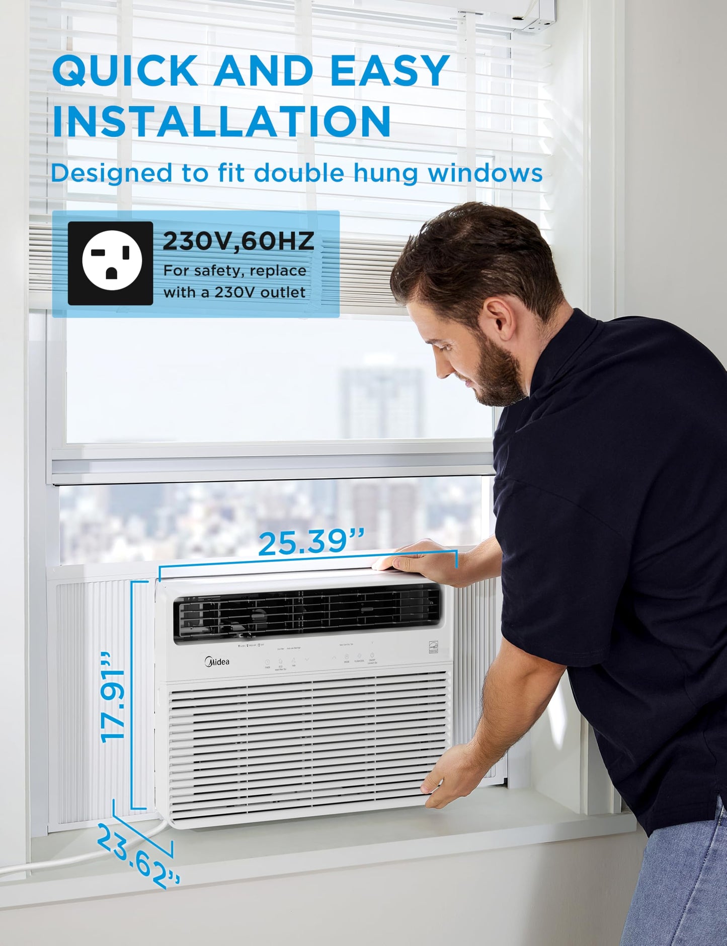 Midea 24,000 BTU Smart Inverter Window Air Conditioner with APP, Alexa Control, 230V AC Unit Cools up to 15,00 Sq. Ft, Quiet Operation, Energy Saving, Remote & Easy Installation Kit, White