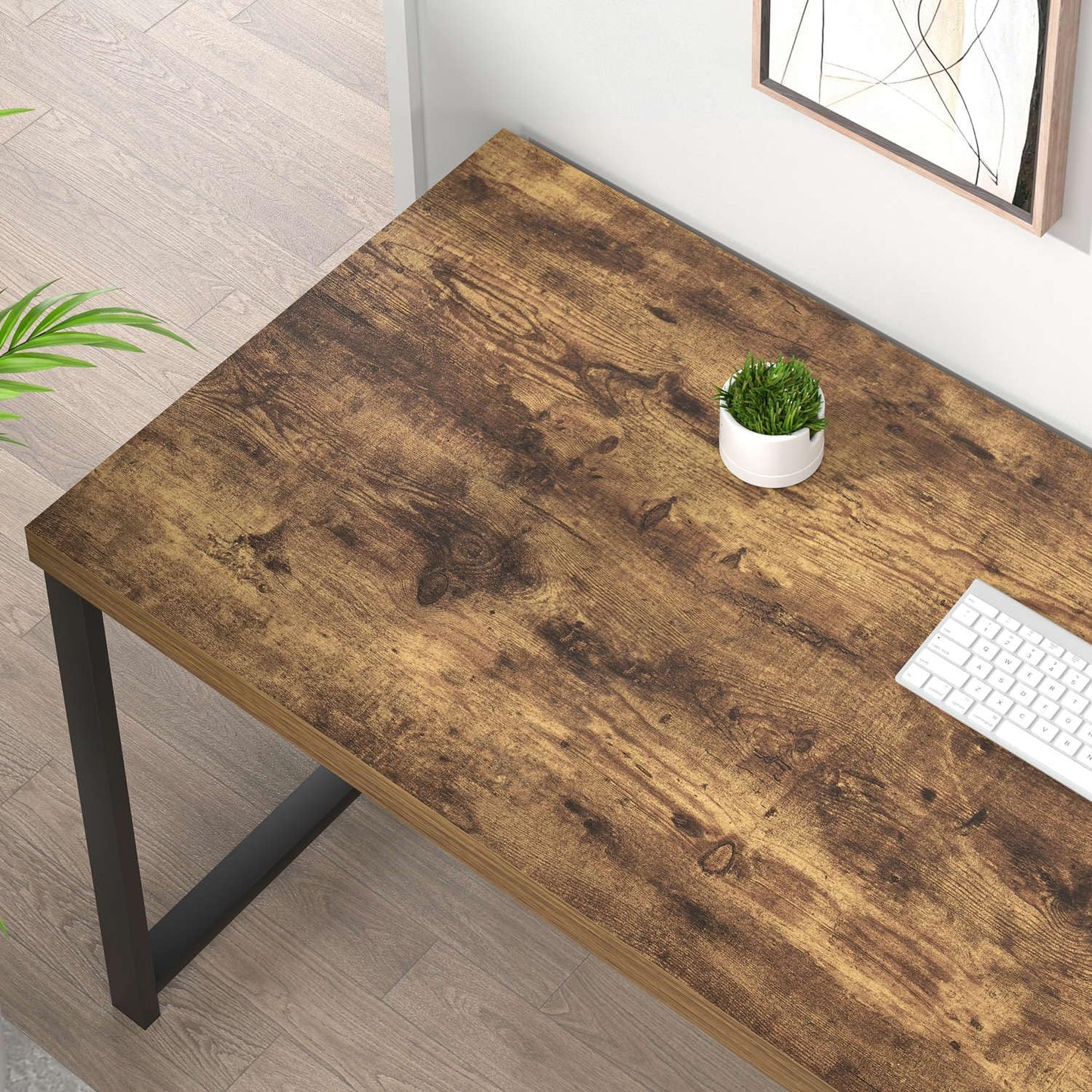 EXCEFUR Modern Computer Desk, Home Office Desk with Storage Shelf, Wood Study Writing Table Workstation for Bedroom Living Room, Rustic Brown, 53 Inch