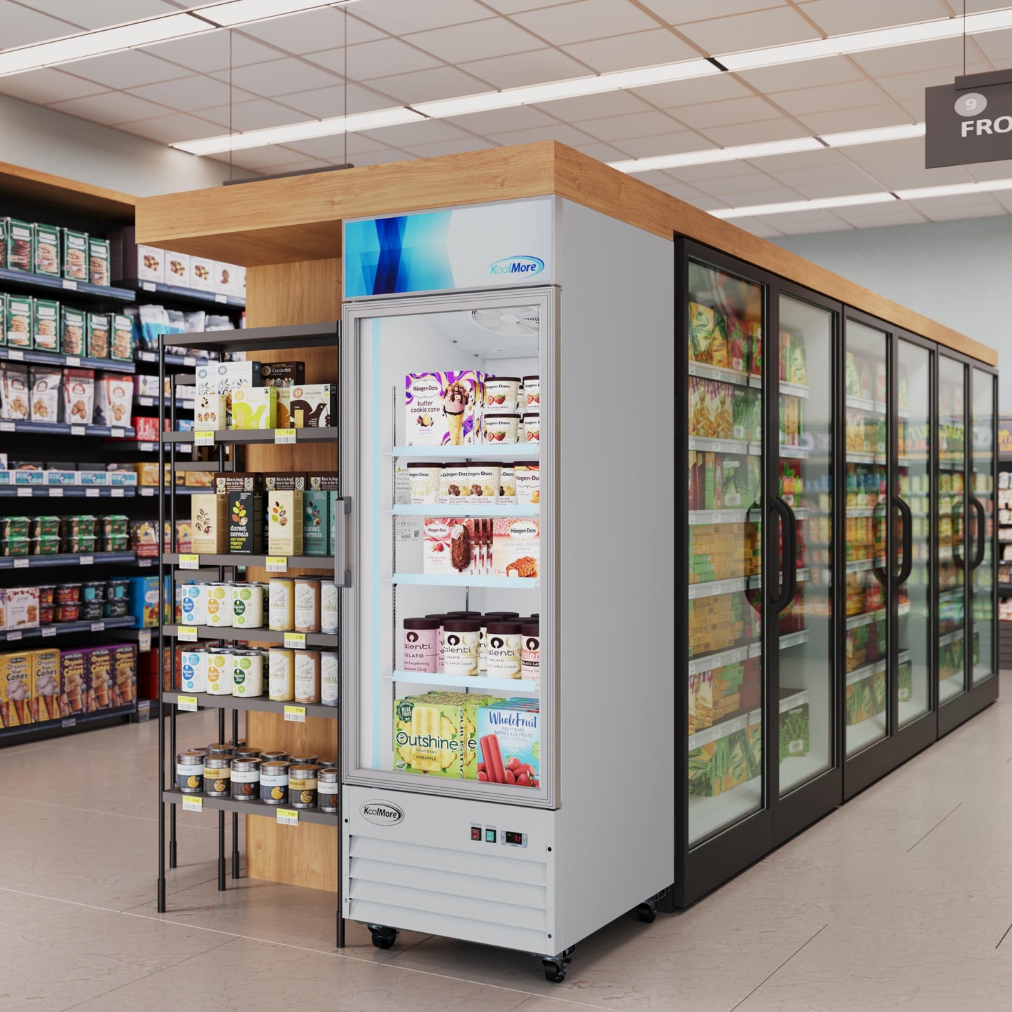 KoolMore 27 in. Commercial One Glass Door Display Upright Freezer Merchandiser in White 13 Cu. Ft. (MDF-1GD-13C-WH)