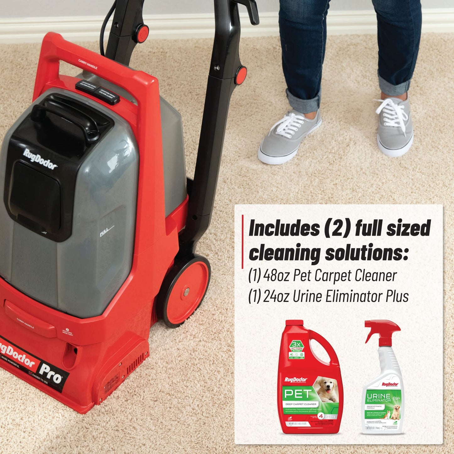 Rug Doctor Pro Deep Commercial Carpet Cleaning Machine, Pet Bundle, Includes 48 oz. of Pro Pet Cleaning Solution and 22 oz. Pro Urine Eliminator Spray