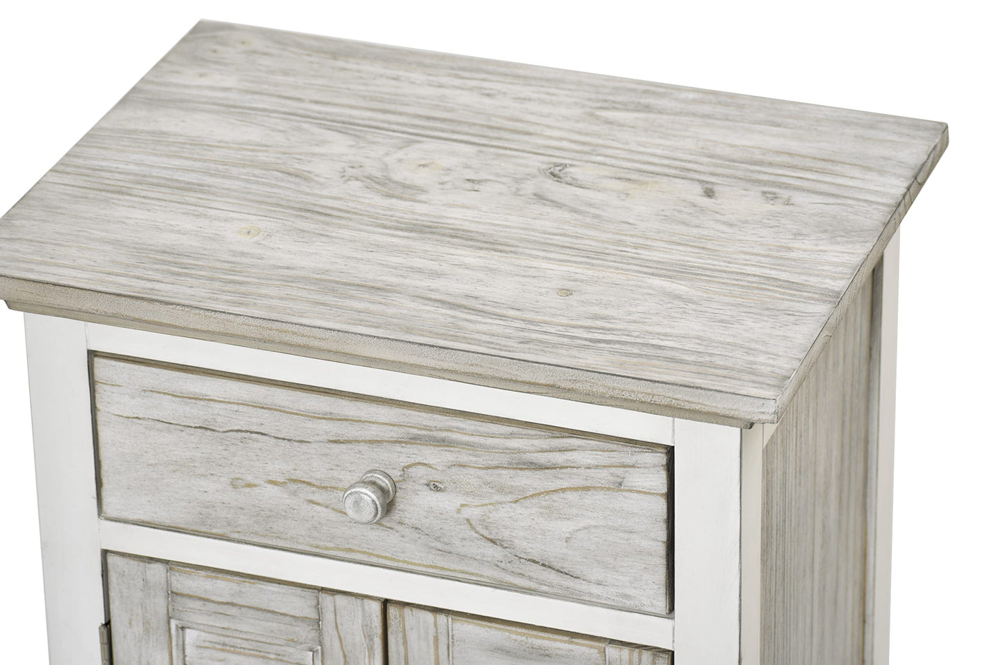 Sea Winds Trading Islamorada Nightstand 1 Drawer 2 Door Two-Tone Distressed Finish Solid Mindi Wood 28 H x 22 W x 16 D Inches Gray White