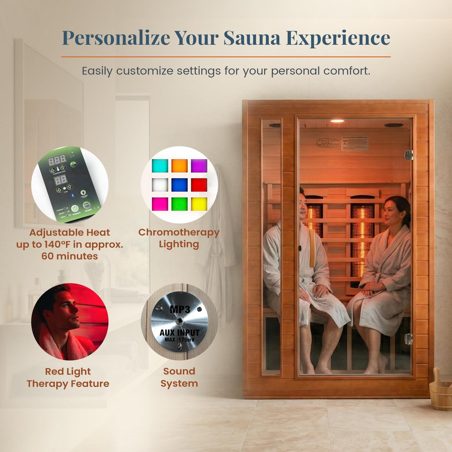 DYNAMIC SAUNAS Cordoba 2-Person Full Spectrum Infrared Sauna with Red Light Therapy & Bluetooth Speakers | Personal Indoor Dry Heat Sauna Room for Spa, Home & Gym – Made from Canadian Hemlock