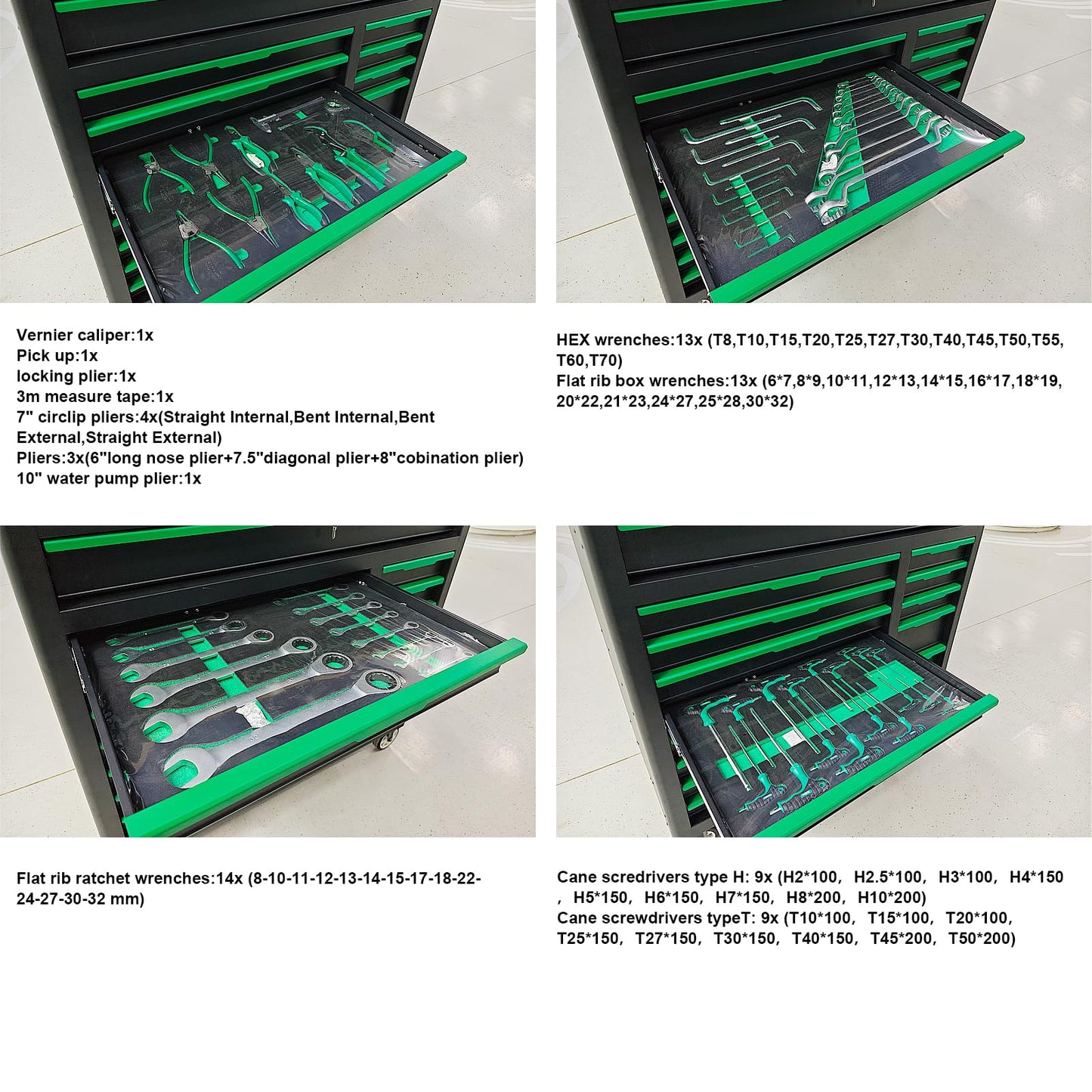 Griplier 14-Drawers Rolling Tool Chest with Wood Workbench,Brake Casters,Lock & Key,Heavy-Duty Steel Tool Cabinet Storage, for Home,Garbge or Workshop Use (14 Drawer + 348 Pieces Tools)