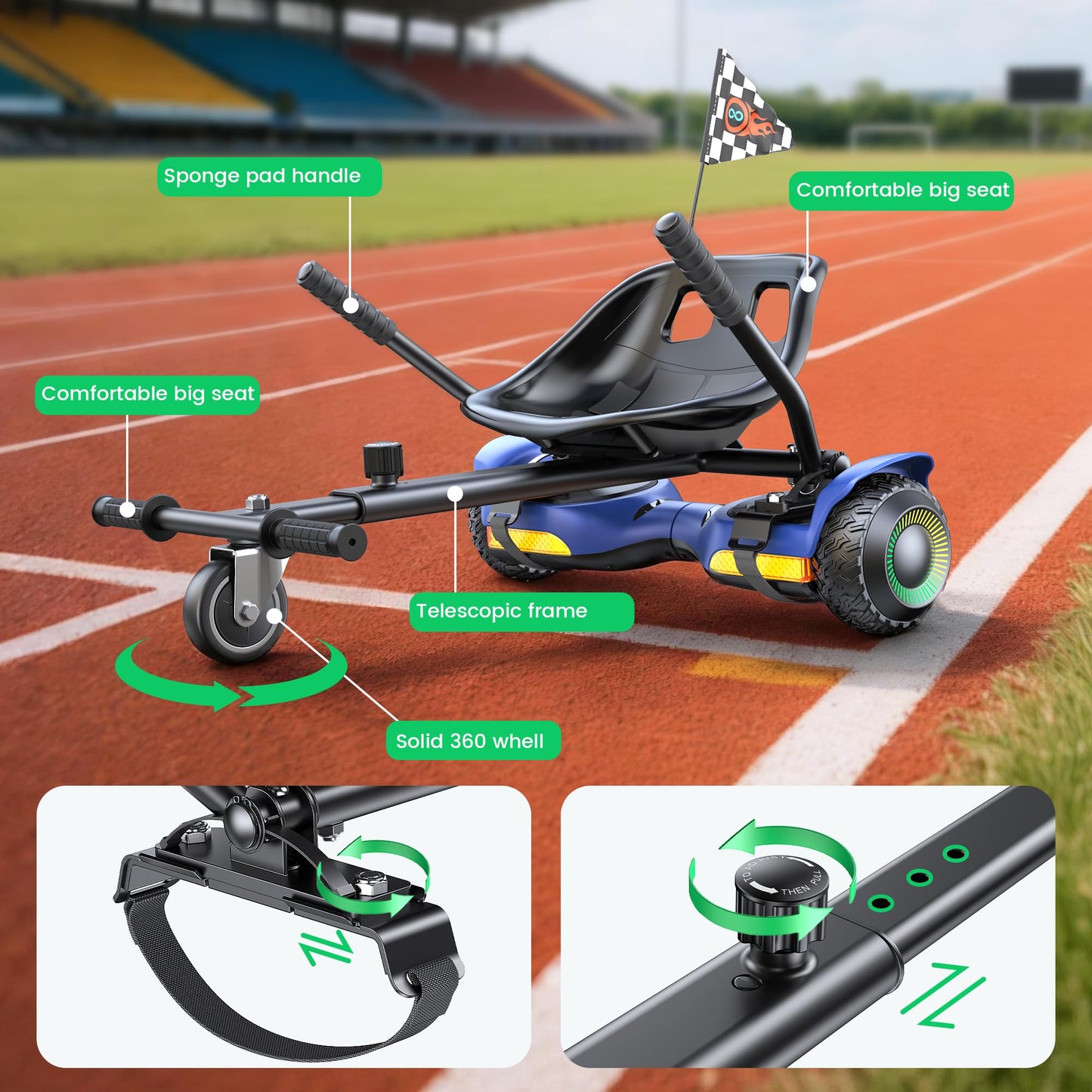 Gyroor Scooter with Adjustable Seat Attachment, 6.5" All-Terrain Self Balancing Scooter, LED Lights & Bluetooth for Kids and Adults, Black