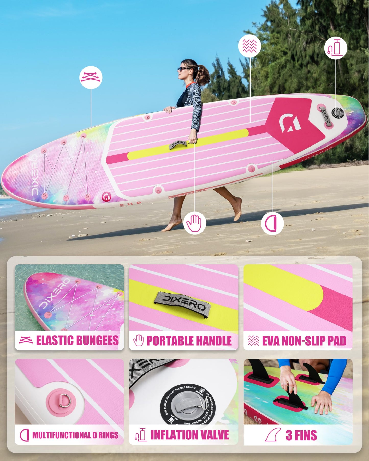 Dixero Inflatable Stand Up Paddle Board with SUP Accessories, Anti-Slip EVA Deck, 11'*33" Inflatable Paddle Boards for Adults & Youth of All Skill Levels