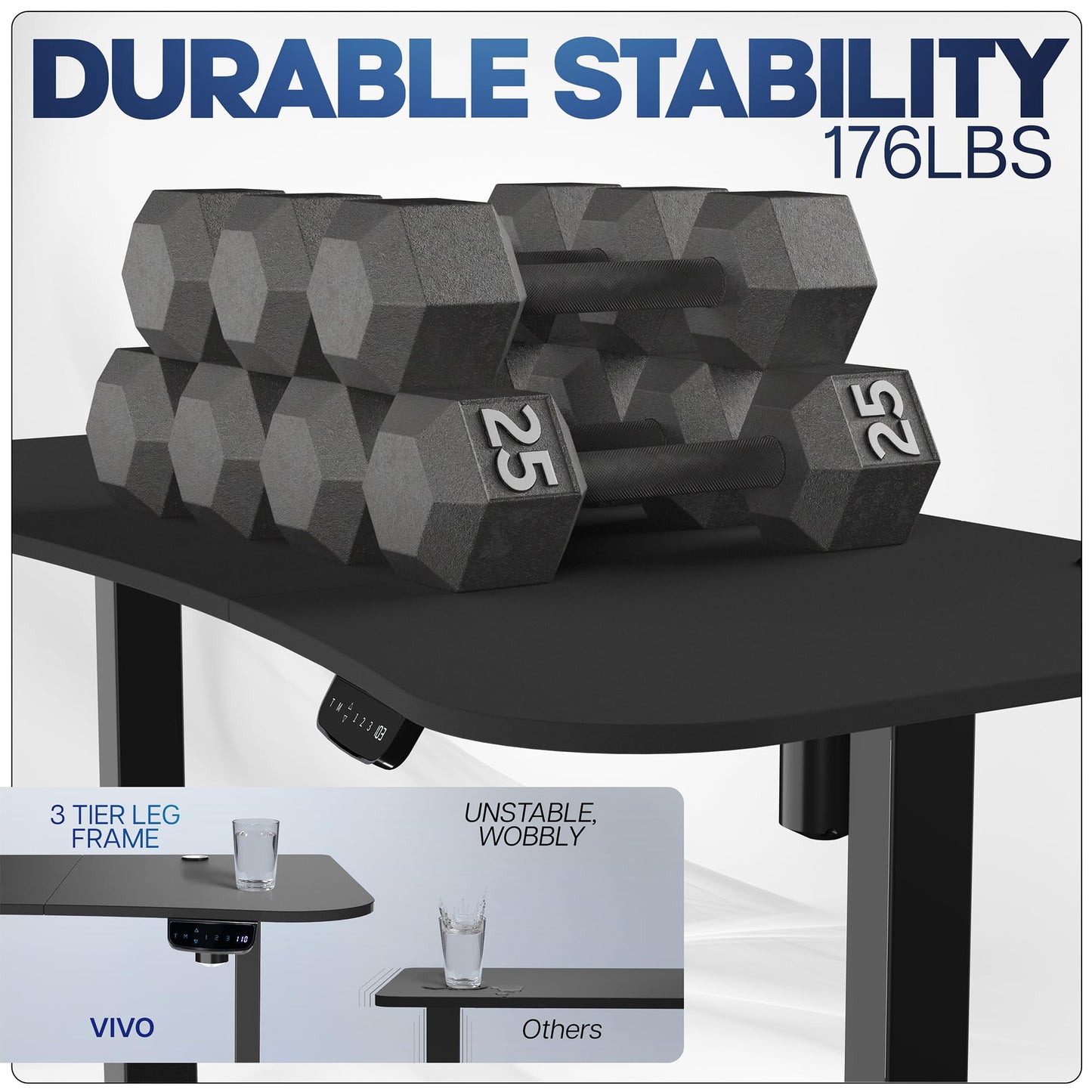 VIVO Electric 63 x 32 in Standing Desk, Touch Screen Adjustment, 220 lb Frame Support, 2E Series, Black Top Black Frame, DESK-KIT-2E1B