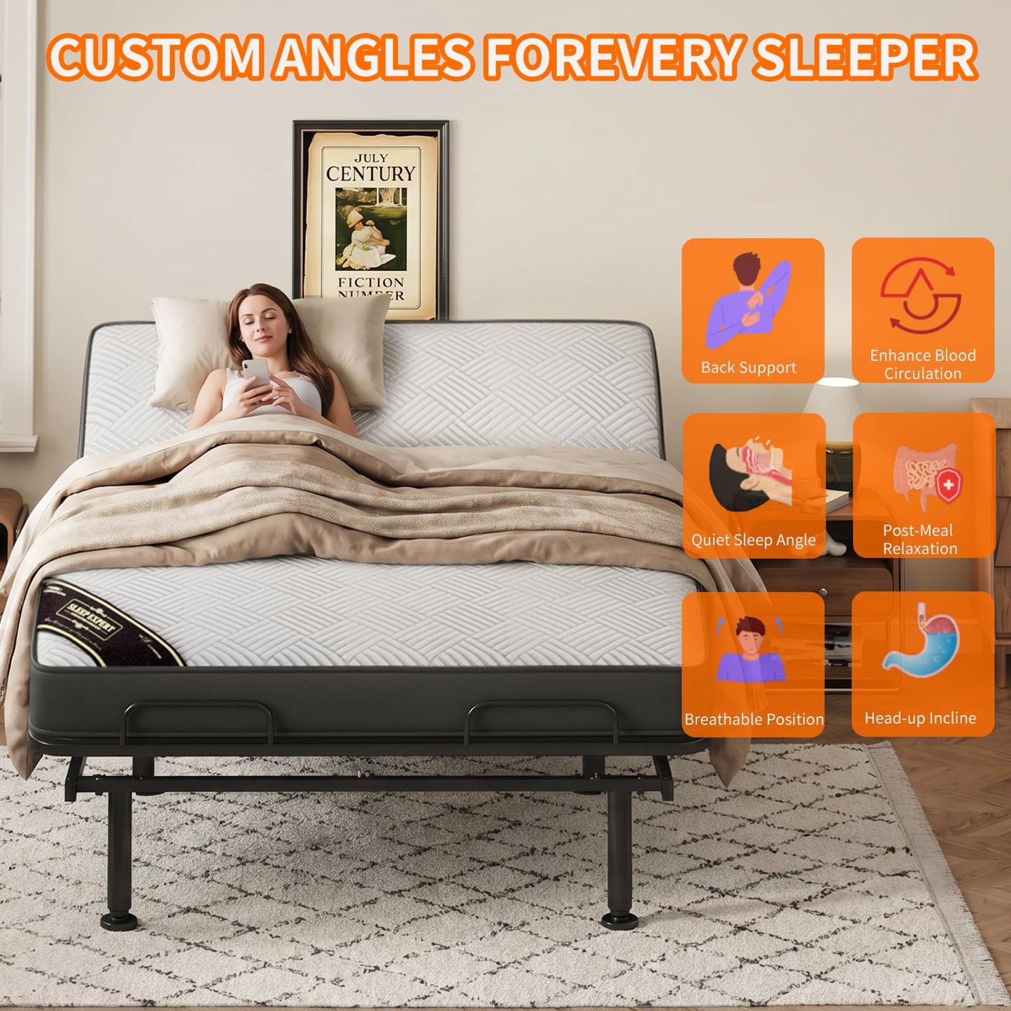 Full Size Adjustable Bed with 13CM Memory Mattress, Electric Adjustable Bed Frame with Remote, Ergonomic Bed Base with Head & Foot Incline,Zero Gravity, 4 Height-Adjustable Legs, Easy Assembly