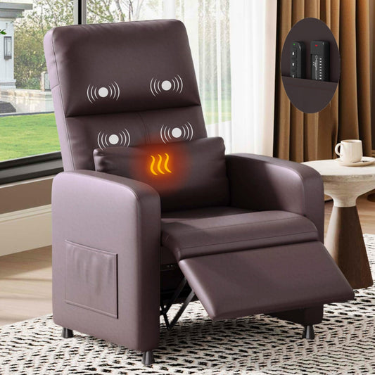 Power Recliner Chair with Heat & Massage, Adjustable Electric PU Leather Single Sofa, Ergonomic Tall-Back Padded Seat, Home Theater Seating Recliner for Living Room