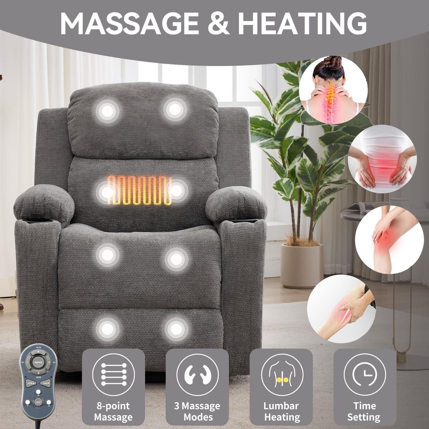 Eafurn Power Lift Recliner Chair for Elderly with Massage and Heat, Heavy Duty Electric Living Room Reclining Chair with 8-Point Vibration & Lumbar Heating, Dual USB Ports, 2 Cup Holders